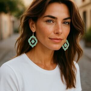 Occasionally Made Enamel Dangle Earrings Green Goldtone Gold Tone‎